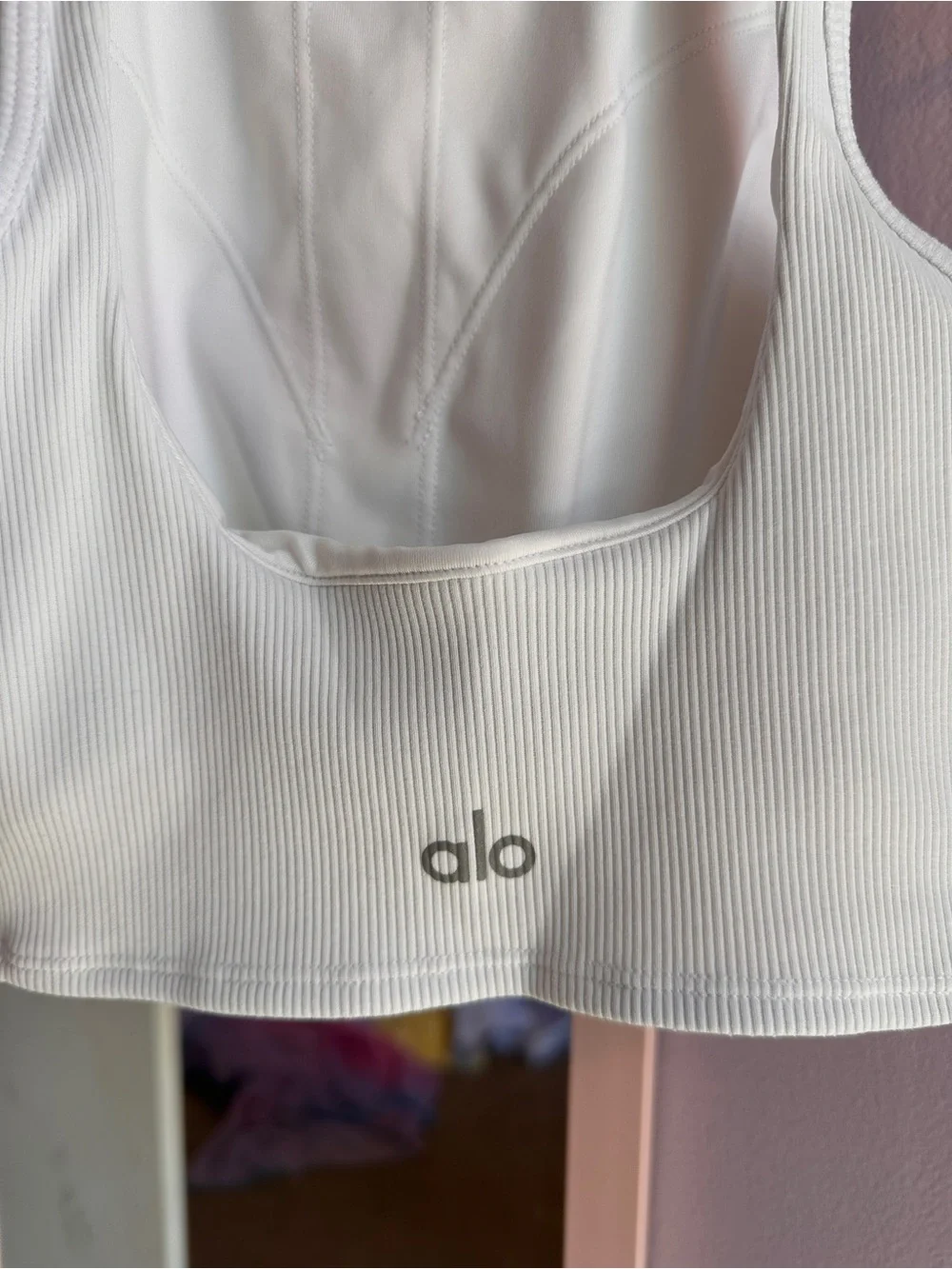 ALO Yoga white ribbed built-in bra tank